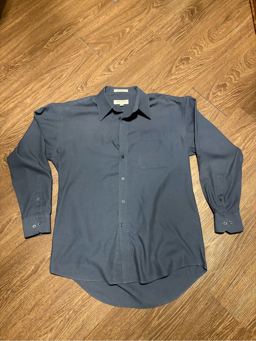 Balmain Men's Dark Blue Long-Sleeve Dress Shirt